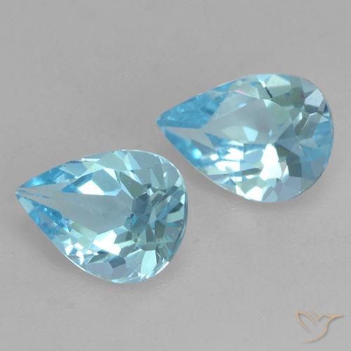 Gemme di Topazio Celeste naturale da 1.52 ct, Forma a pera, VVS-VS