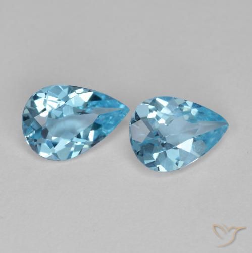Gemme di Topazio Celeste naturale da 1.35 ct, Forma a pera, VVS-VS