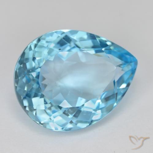 Topazio Celeste naturale da 16.84 ct, Forma a pera, VVS-VS