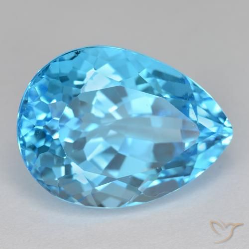 Topazio Blu svizzero naturale da 17.71 ct, Forma a pera, VVS-VS