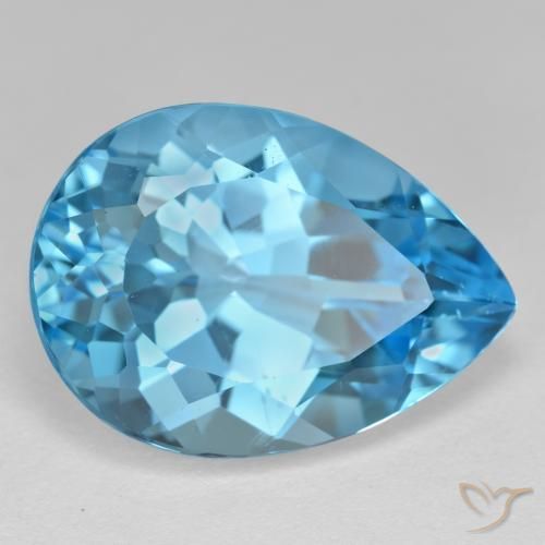 Topazio Blu svizzero naturale da 18.96 ct, Forma a pera, VVS-VS
