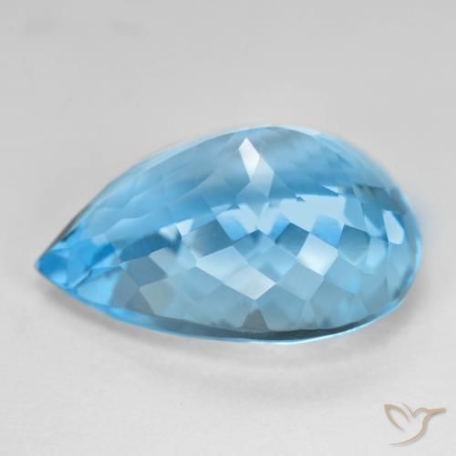 Topazio naturale blu da 26,91 ct, taglio a pera, VVS-VS