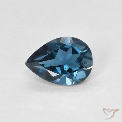 Topazio Blu London naturale da 0.75 ct, Forma a pera, VVS-VS