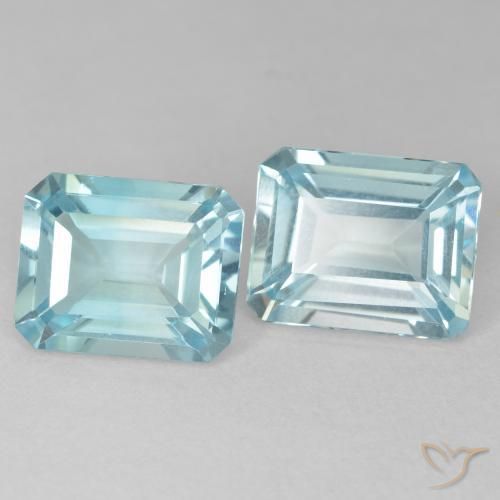 Gemme di Topazio Blu verdastro chiaro naturale da 7.57 ct, Ottagonale / Taglio smeraldo, VVS-VS