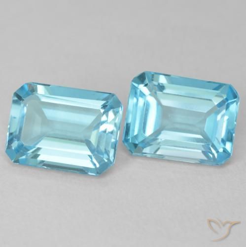Gemme di Topazio Blu verdastro chiaro naturale da 3.70 ct, Ottagonale / Taglio smeraldo, VVS-VS