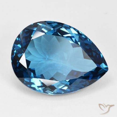 Topazio Blu London naturale da 46.46 ct, Forma a pera, IF