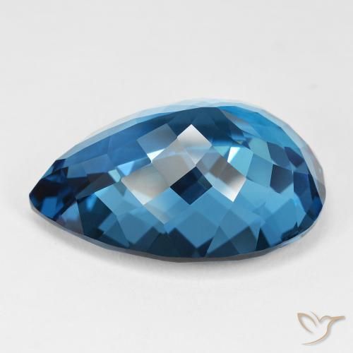Topazio Blu London naturale da 46.46 ct, Forma a pera, IF