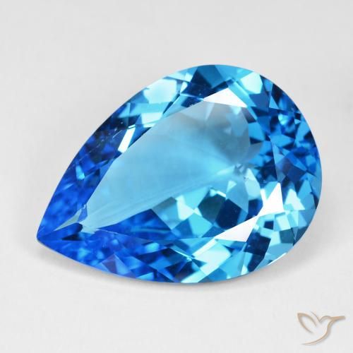 29.39ct Naturale Blu Svizzero Profondo Topazio, Forma a pera, VS