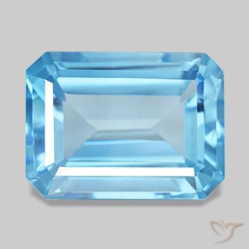 Topazio naturale blu da 15,71 ct, taglio smeraldo, VVS-VS