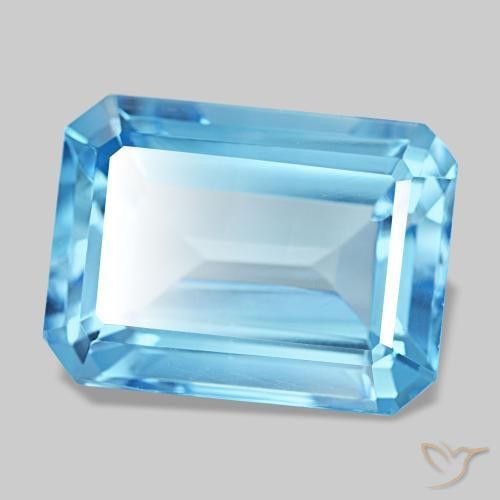 Topazio naturale blu da 15,71 ct, taglio smeraldo, VVS-VS