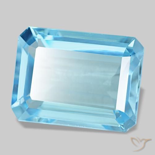 Topazio naturale blu da 14,71 ct, taglio smeraldo, VS
