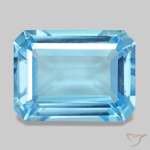 Topazio naturale blu da 14,58 ct, taglio smeraldo, VS