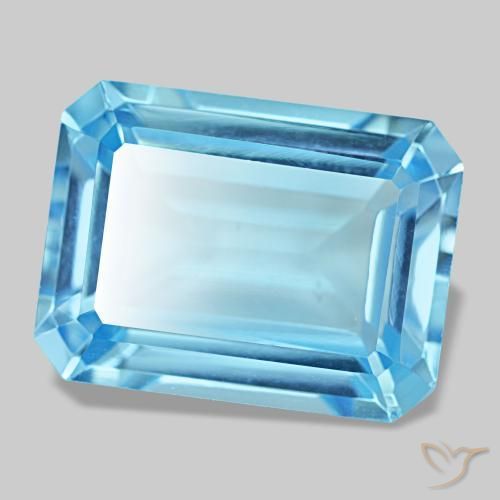 Topazio naturale blu da 14,58 ct, taglio smeraldo, VS
