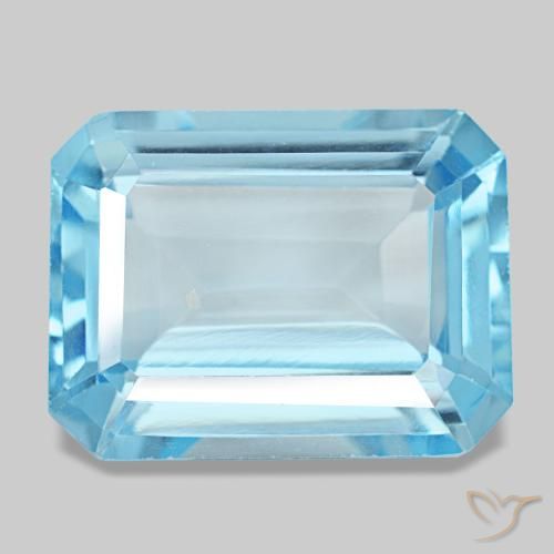 Topazio naturale blu da 14,56 ct, taglio smeraldo, VS