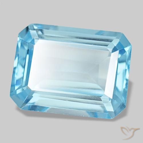 Topazio naturale blu da 14,56 ct, taglio smeraldo, VS