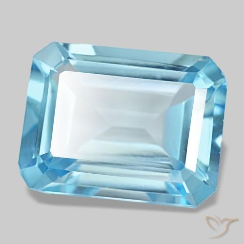Topazio naturale blu da 13,53 ct, taglio smeraldo, VS