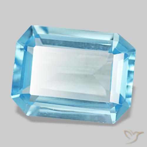 Topazio naturale blu da 12,60 ct, taglio smeraldo, VVS