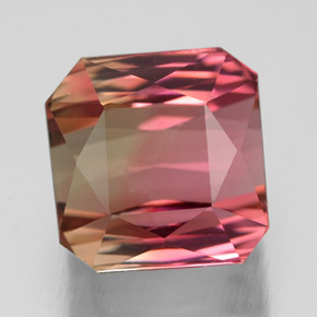Tormalina naturale bicolore da 5,26 ct, taglio smeraldo, VVS-VS