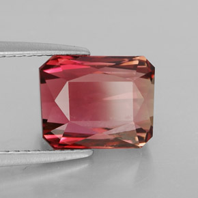 Tormalina naturale bicolore da 3,90 ct, taglio smeraldo, VVS