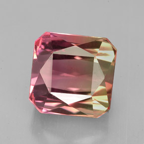 Tormalina naturale bicolore da 7,51 ct, taglio smeraldo, VS