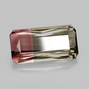 Tormalina naturale bicolore da 12,56 ct, taglio smeraldo, VVS-VS