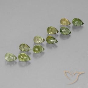 Gemme di Tormalina Verde Giallastro chiaro naturale da 4.57 ct, Taglio briolette, VS-SI