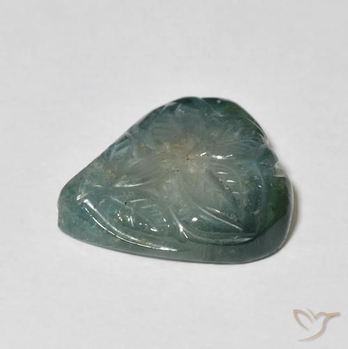 Tormalina Blu verdastro naturale da 6.25 ct, Taglio a fiore, Trasparente
