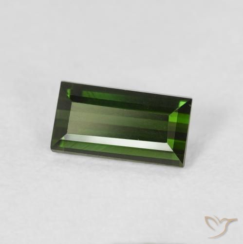 Tormalina Verde caldo naturale da 0.95 ct, Taglio a baguette, VVS