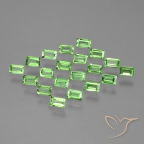 Gemme di Granato Tsavorite Verde acceso naturale da 1.58 ct, Taglio a baguette, VS