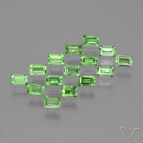 Gemme di Granato Tsavorite Verde acceso naturale da 1.48 ct, Taglio a baguette, VS