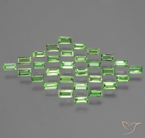 Gemme di Granato Tsavorite Verde acceso naturale da 1.52 ct, Taglio a baguette, VS
