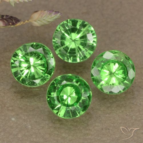 Gemme di Granato Tsavorite Verde acceso naturale da 1.03 ct, Taglio rotondo, VS