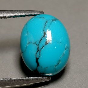 Turchese naturale blu da 1,93 ct, taglio ovale, opaco