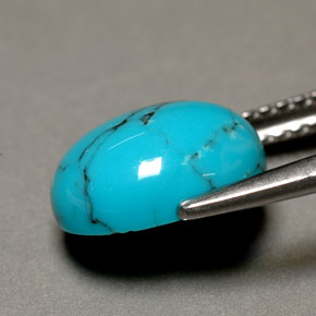 Turchese naturale blu da 1,93 ct, taglio ovale, opaco