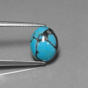 Turchese naturale blu da 1,44 ct, taglio ovale, opaco