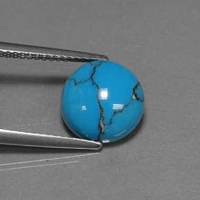 Turchese naturale blu da 2,22 ct, taglio rotondo, opaco