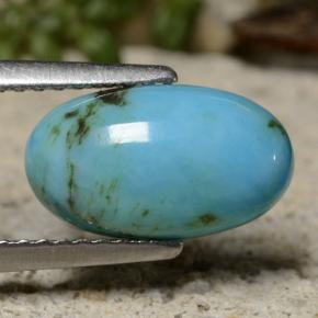 Turchese naturale blu da 1,95 ct, taglio ovale, opaco
