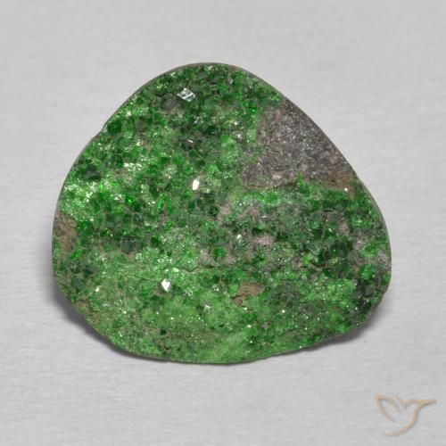 12.59ct Naturale Verde scuro Uvarovite Granato Drusy, Taglio a fantasia, Opaco