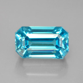 Zircone naturale blu da 6,46 ct, taglio smeraldo, VVS