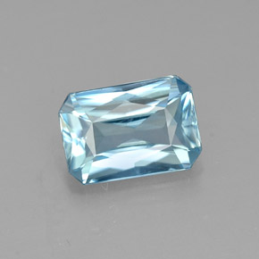 Zircone naturale blu da 1,20 ct, taglio smeraldo, VVS