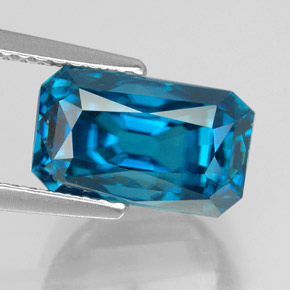 Zircone naturale blu da 6,87 ct, taglio smeraldo, VVS