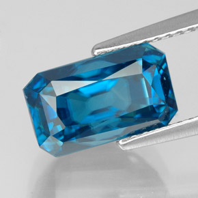 Zircone naturale blu da 6,87 ct, taglio smeraldo, VVS