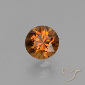 Zircone Arancio brunastro intenso naturale da 1.43 ct, Rotondo, VVS-VS