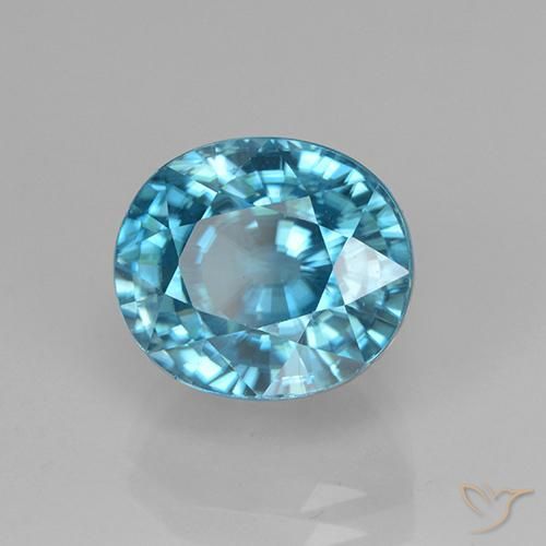 Zircone Intense Silver Aqua-Blue naturale da 5.07 ct, Ovale, VVS