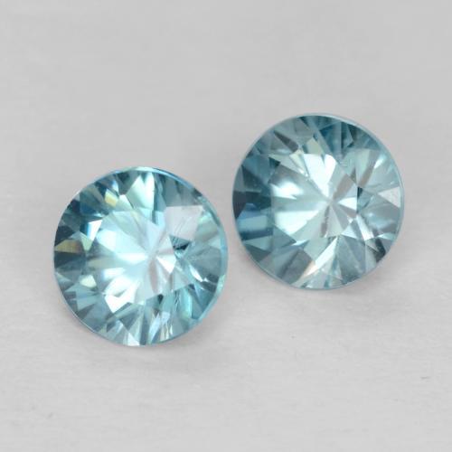 Gemme di Zircone Blu verdastro medio naturale da 0.96 ct, Taglio rotondo, VVS-VS