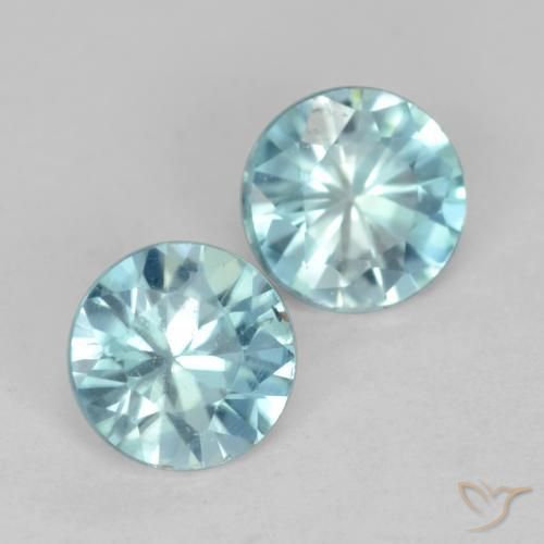 Gemme di Zircone Blu verdastro chiaro naturale da 0.88 ct, Rotondo, VVS-VS