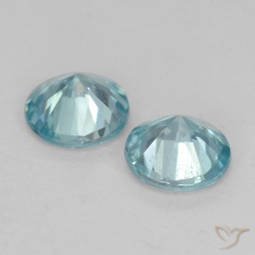Gemme di Zircone Blu verdastro chiaro naturale da 0.88 ct, Rotondo, VVS-VS