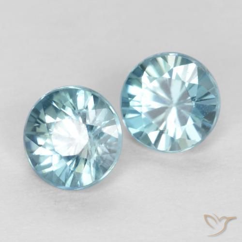 Gemme di Zircone Blu verdastro naturale da 0.85 ct, Rotondo, VS
