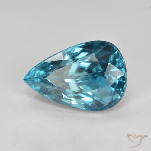 7.47ct Naturale Intense Silver Aqua-Blue Zircone, Forma a pera, VVS-VS