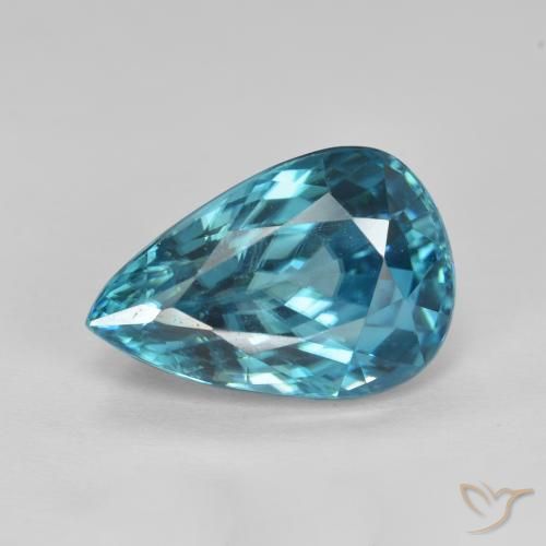 Zircone Intense Silver Aqua-Blue naturale da 7.47 ct, Forma a pera, VVS-VS